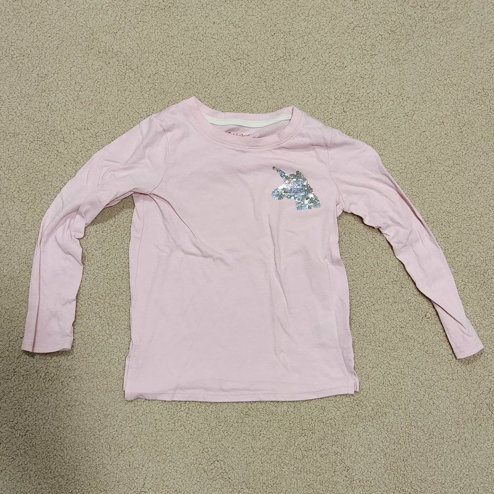 Cat & Jack Pink Long Sleeve Flip Sequin Unicorn Shirt, Kids Size 6